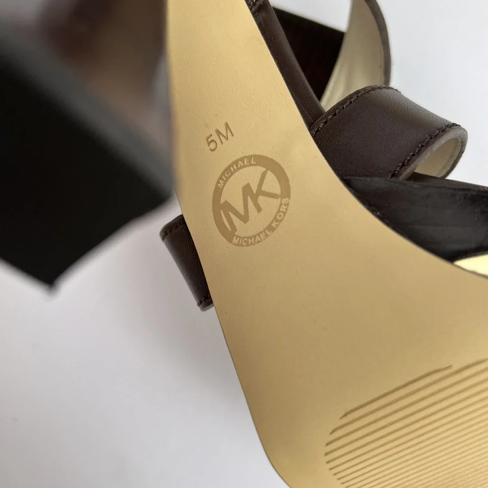 Michael Kors Women Brown Sz 5M Solid Leather High Platform Heels NEW w/box